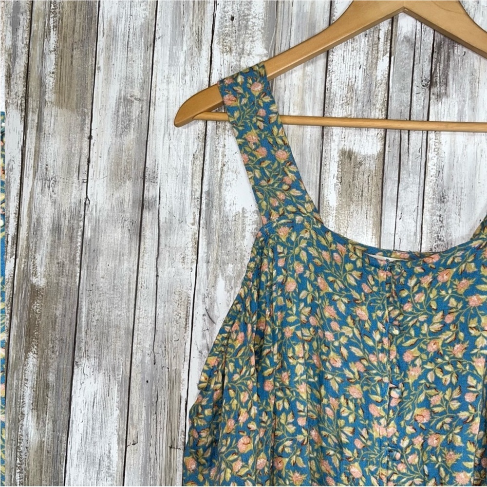 Billabong Blue Floral Open Off The Shoulder Button Blouse - Picture 4 of 5